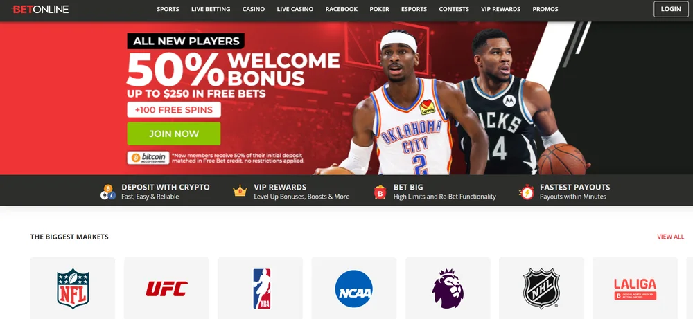 BetOnline casino site, captured for Wisconsin players