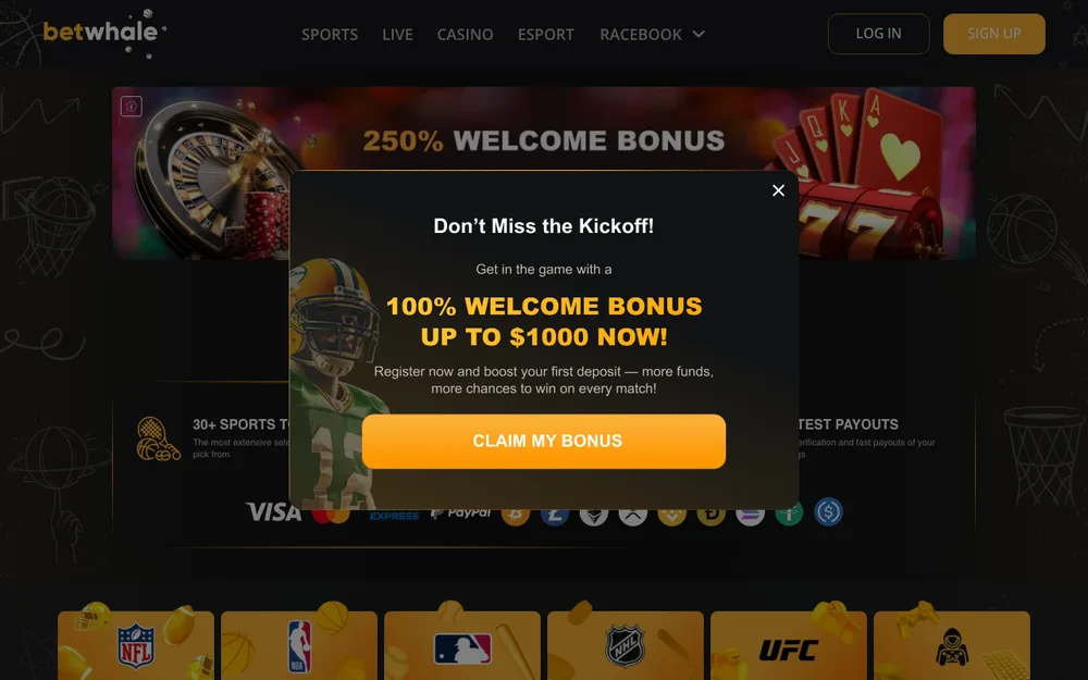BetWhale casino site, captured for Wisconsin players