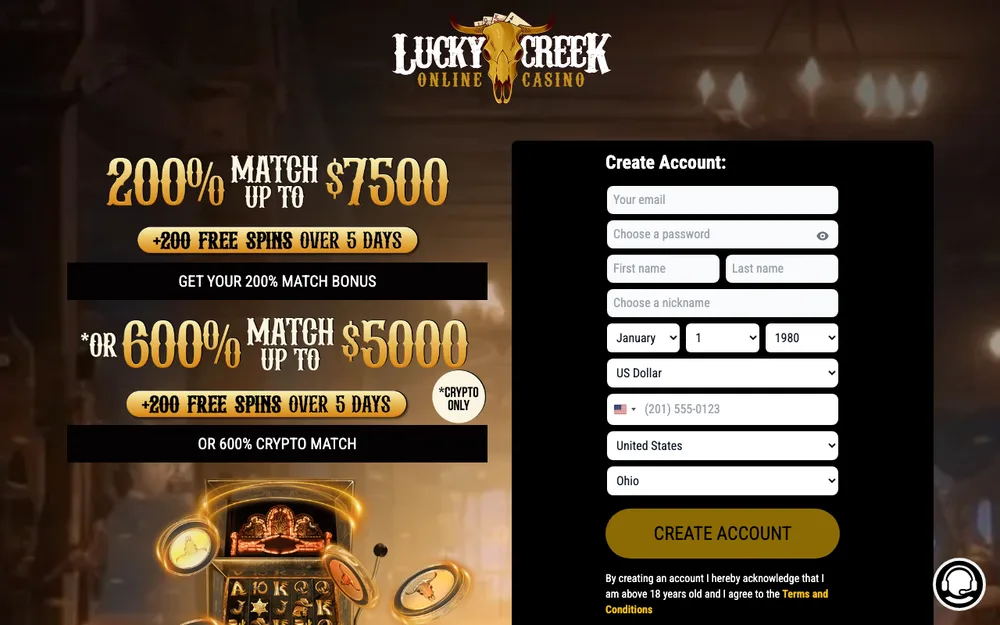 Lucky Creek casino site, captured for Wisconsin players