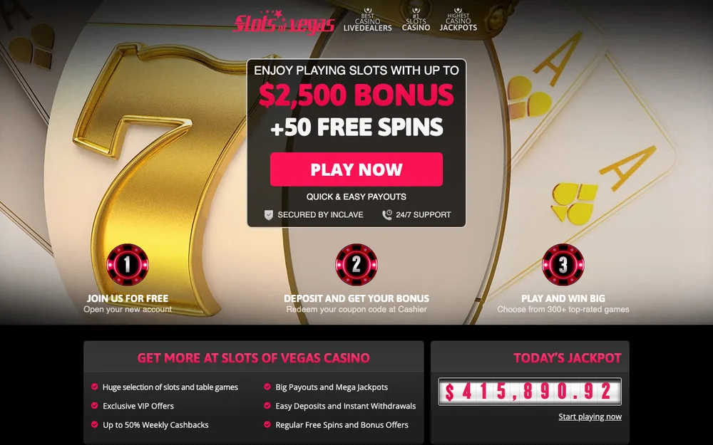 Slots of Vegas casino site and 375% match + 50 free spins welcome offer for Wisconsin players