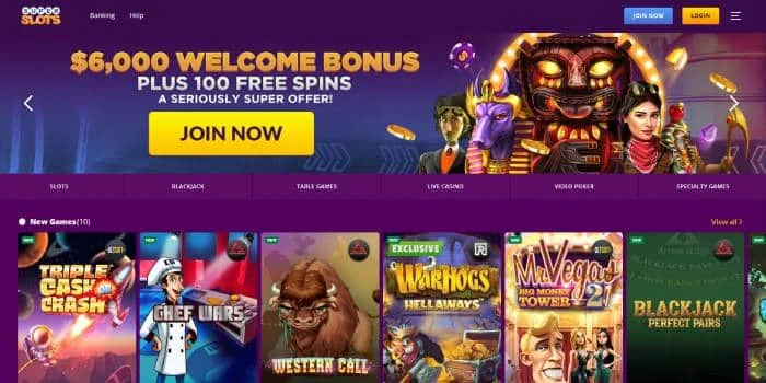 Super Slots casino site, captured for Wisconsin players